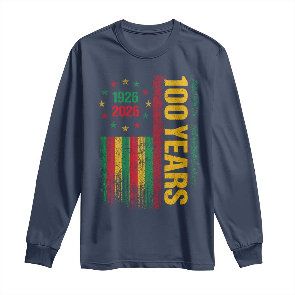 100 Years Of Black History Month Long Sleeve Shirt African American Centennial Milestone American Flag