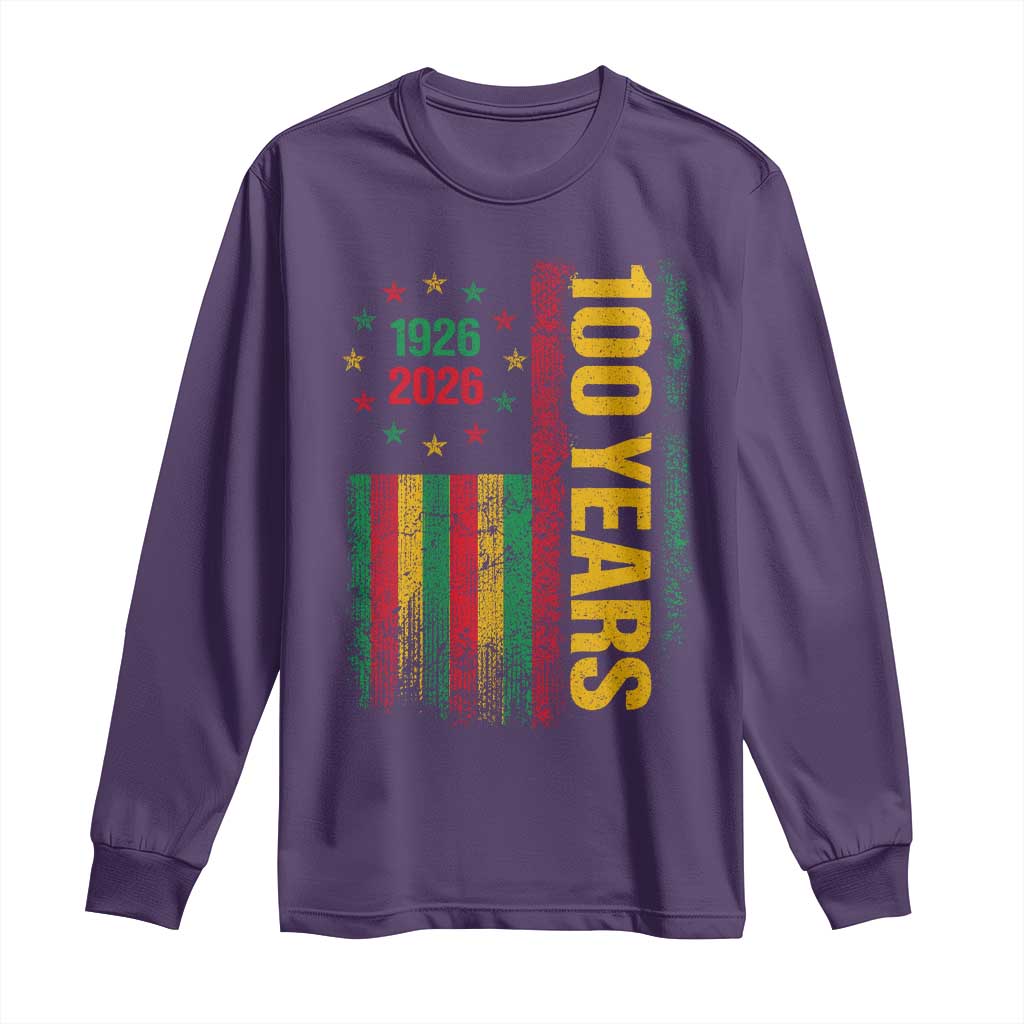 100 Years Of Black History Month Long Sleeve Shirt African American Centennial Milestone American Flag