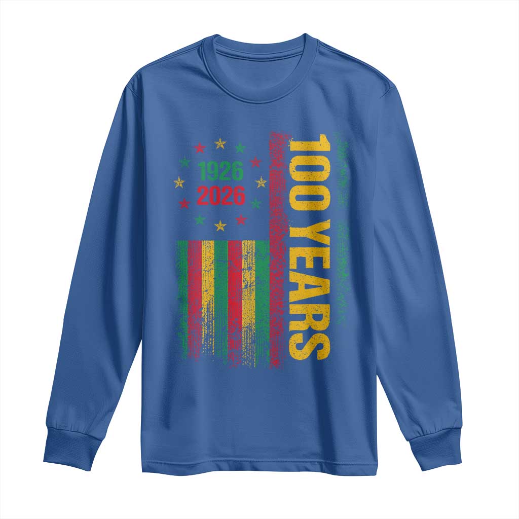 100 Years Of Black History Month Long Sleeve Shirt African American Centennial Milestone American Flag