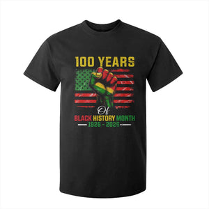 100 Years Of Black History Month T Shirt For Kid Hand Fist African American Milestone American Flag