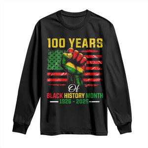 100 Years Of Black History Month Long Sleeve Shirt Hand Fist African American Milestone American Flag