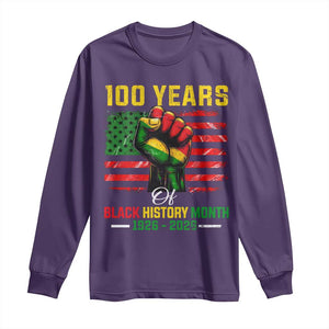 100 Years Of Black History Month Long Sleeve Shirt Hand Fist African American Milestone American Flag