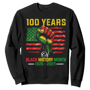 100 Years Of Black History Month Sweatshirt Hand Fist African American Milestone American Flag