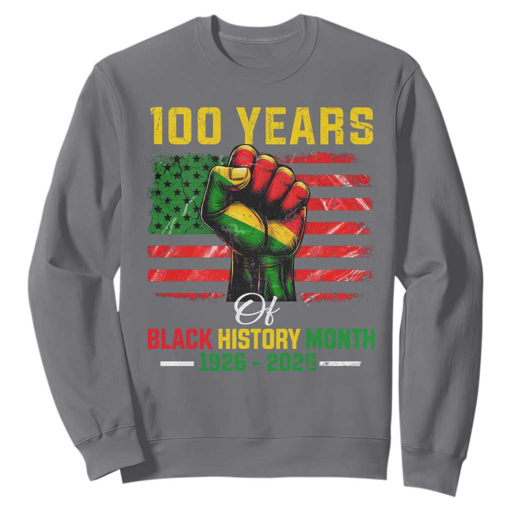 100 Years Of Black History Month Sweatshirt Hand Fist African American Milestone American Flag