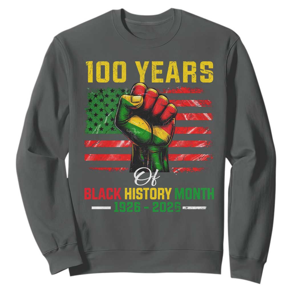 100 Years Of Black History Month Sweatshirt Hand Fist African American Milestone American Flag