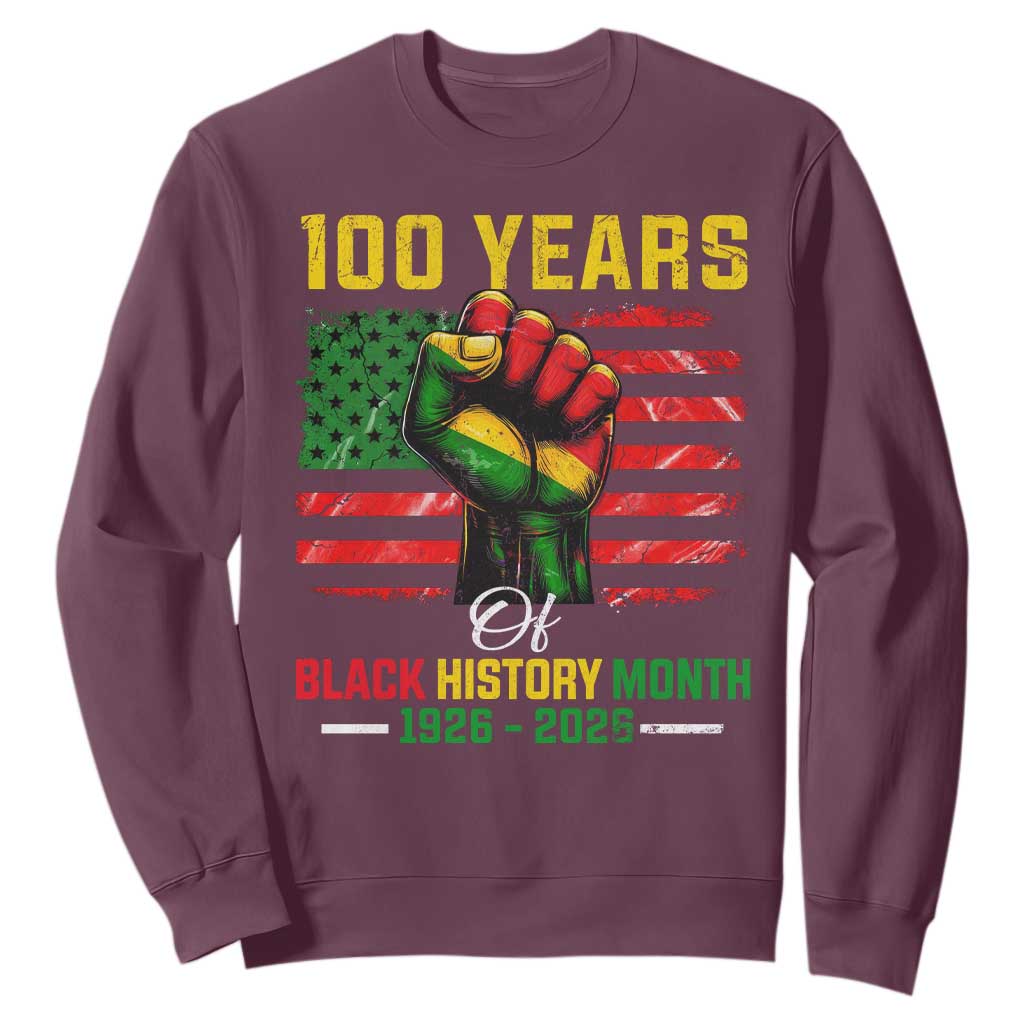 100 Years Of Black History Month Sweatshirt Hand Fist African American Milestone American Flag