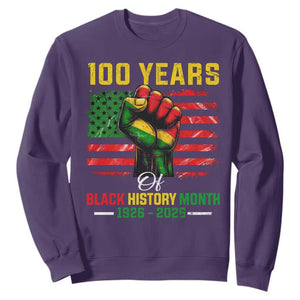 100 Years Of Black History Month Sweatshirt Hand Fist African American Milestone American Flag