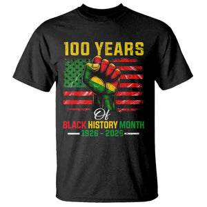 100 Years Of Black History Month T Shirt Hand Fist African American Milestone American Flag