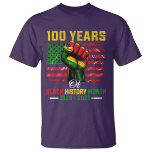 100 Years Of Black History Month T Shirt Hand Fist African American Milestone American Flag
