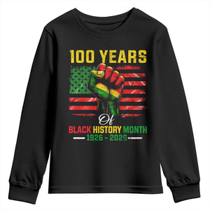 100 Years Of Black History Month Youth Sweatshirt Hand Fist African American Milestone American Flag
