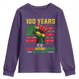100 Years Of Black History Month Youth Sweatshirt Hand Fist African American Milestone American Flag