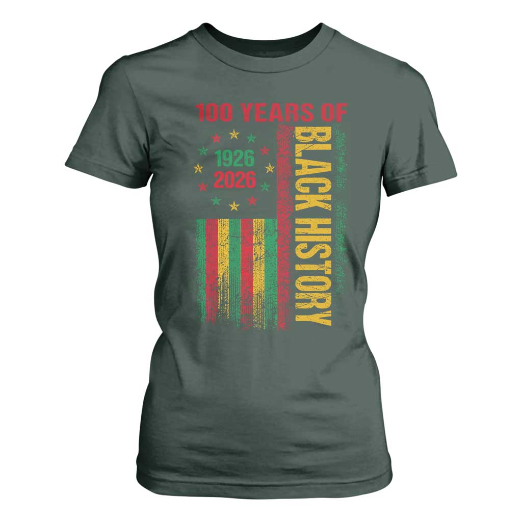 100 Years Of Black History T Shirt For Women Centennial Milestone Vintage African American Flag