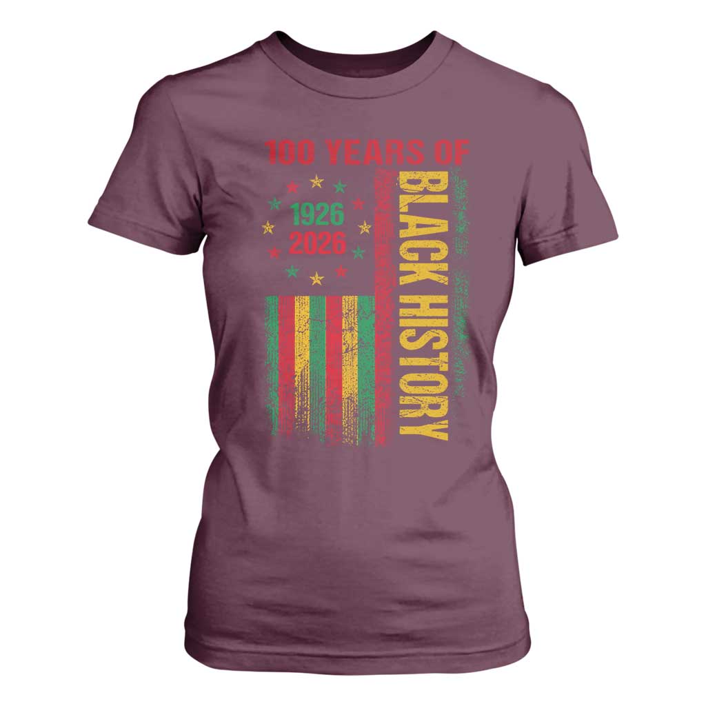 100 Years Of Black History T Shirt For Women Centennial Milestone Vintage African American Flag
