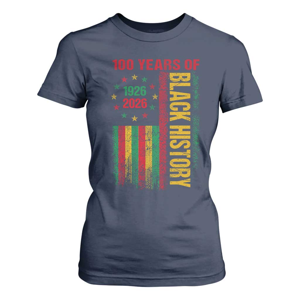 100 Years Of Black History T Shirt For Women Centennial Milestone Vintage African American Flag