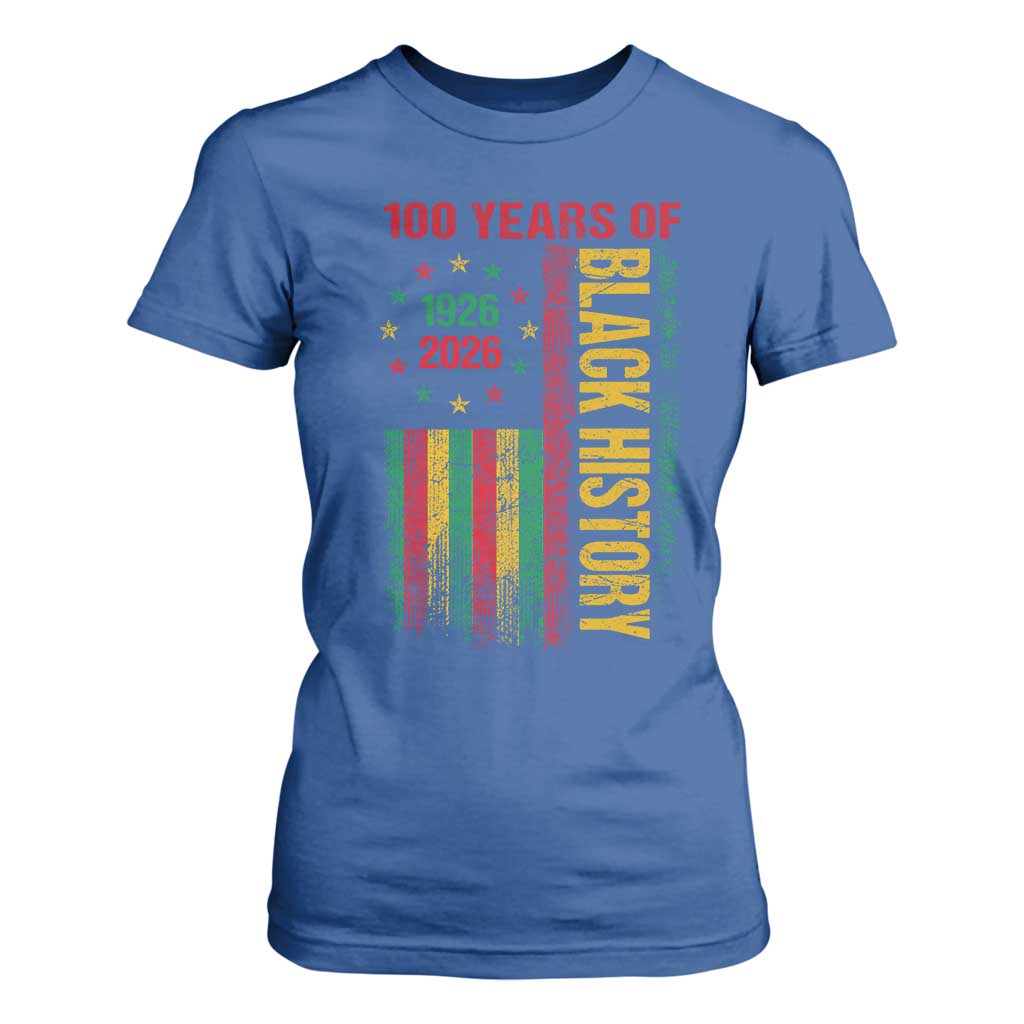 100 Years Of Black History T Shirt For Women Centennial Milestone Vintage African American Flag