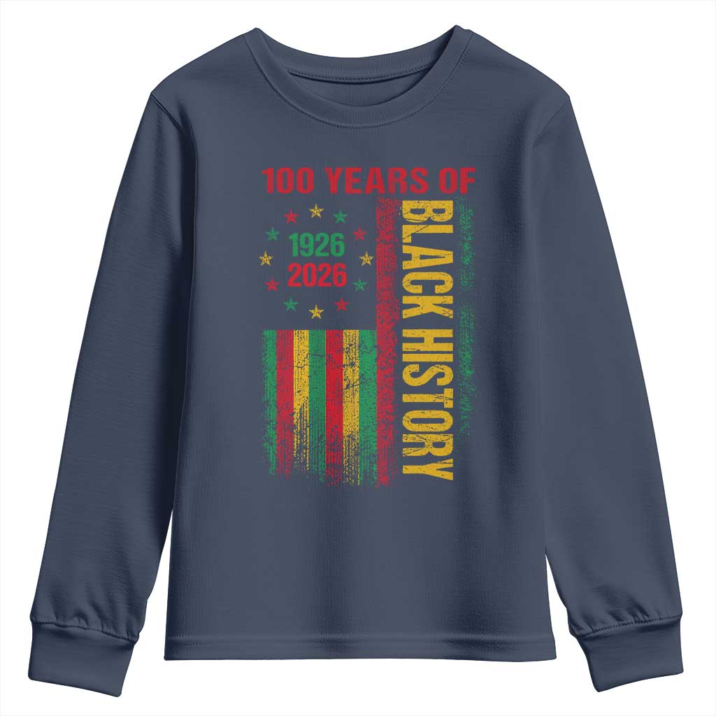 100 Years Of Black History Youth Sweatshirt Centennial Milestone Vintage African American Flag