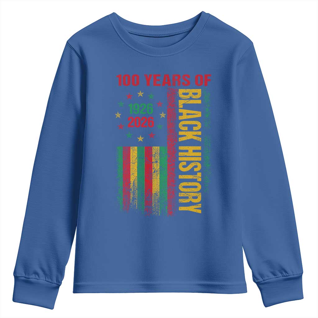100 Years Of Black History Youth Sweatshirt Centennial Milestone Vintage African American Flag