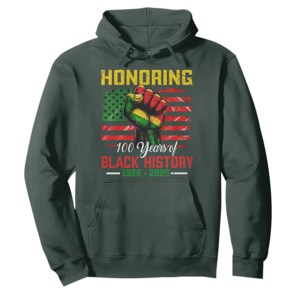 Honoring 100 Years Of Black History Hoodie Hand Fist Vintage American Flag