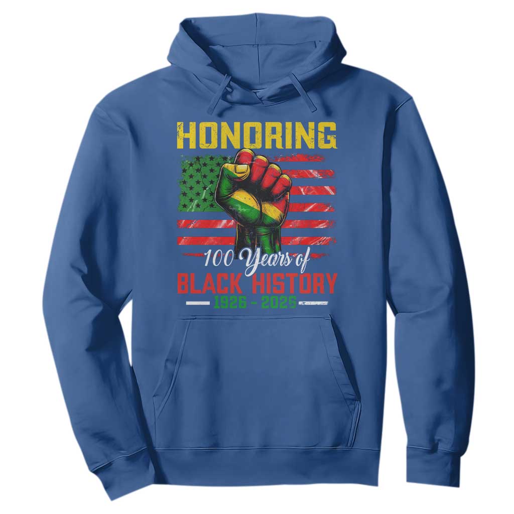 Honoring 100 Years Of Black History Hoodie Hand Fist Vintage American Flag