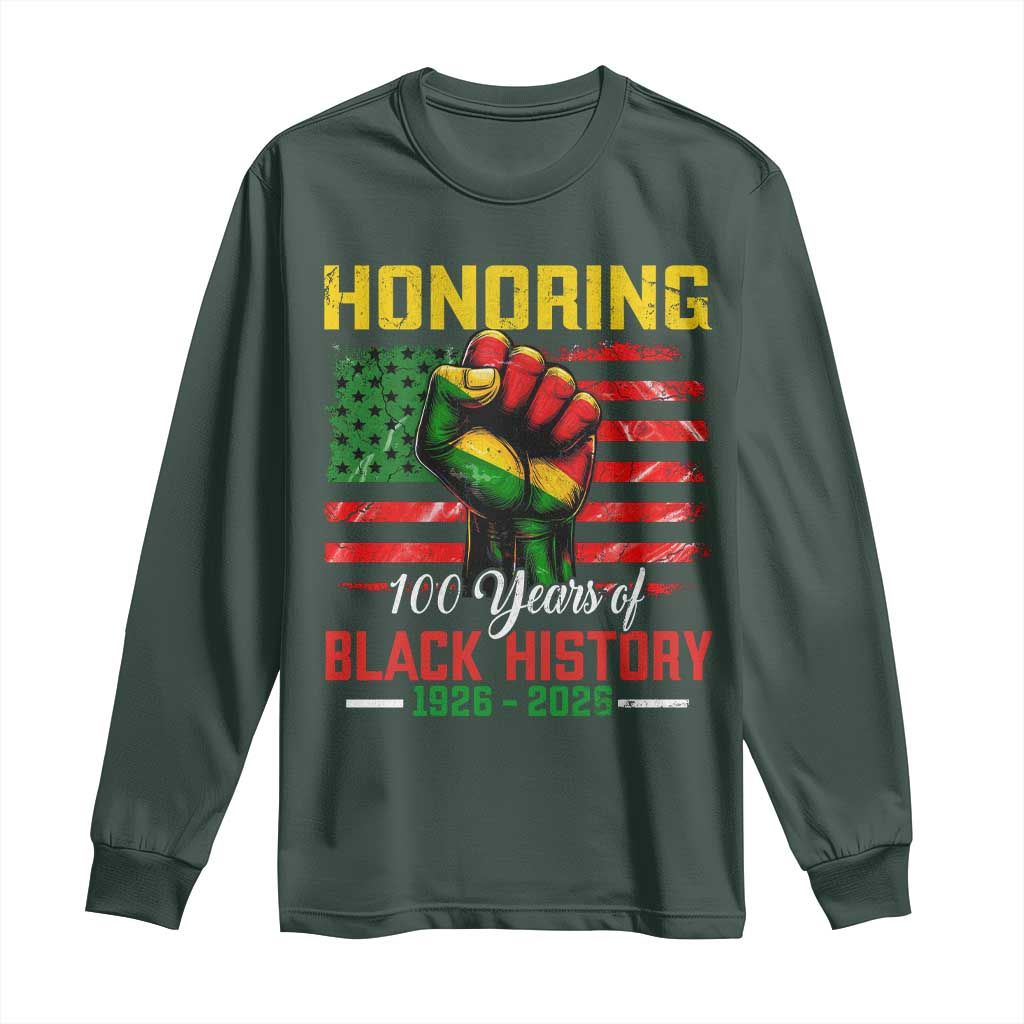 Honoring 100 Years Of Black History Long Sleeve Shirt Hand Fist Vintage American Flag
