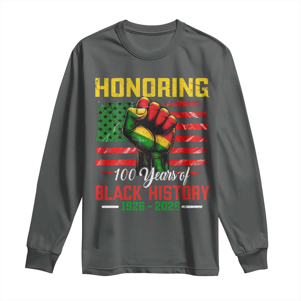 Honoring 100 Years Of Black History Long Sleeve Shirt Hand Fist Vintage American Flag