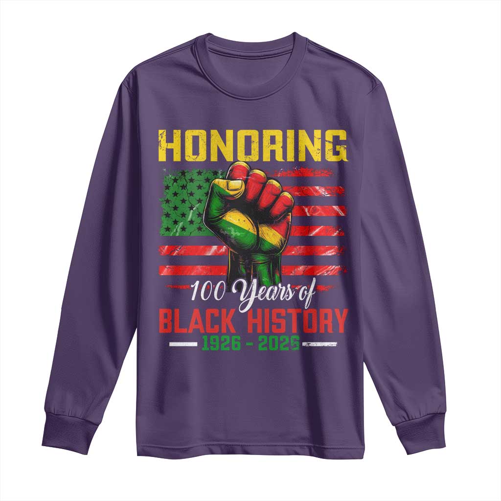 Honoring 100 Years Of Black History Long Sleeve Shirt Hand Fist Vintage American Flag