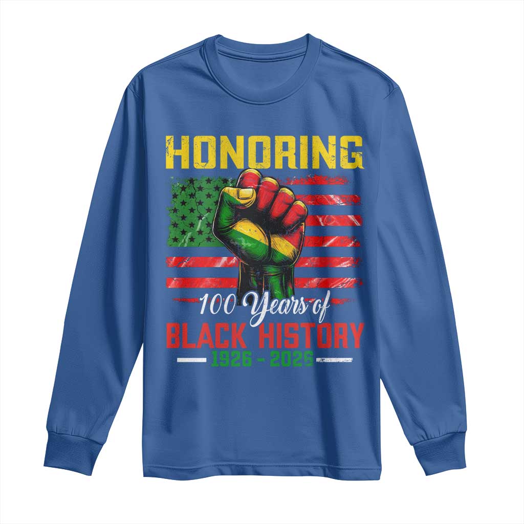 Honoring 100 Years Of Black History Long Sleeve Shirt Hand Fist Vintage American Flag