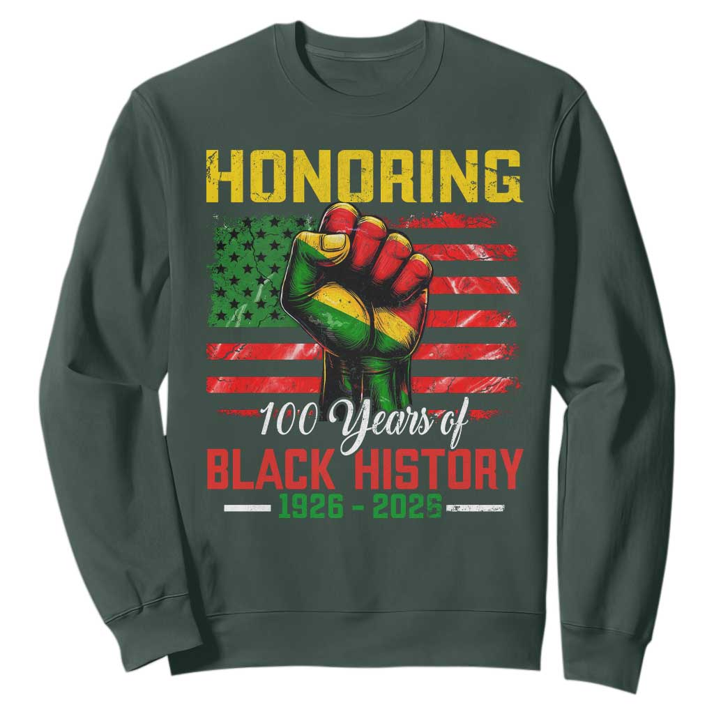 Honoring 100 Years Of Black History Sweatshirt Hand Fist Vintage American Flag