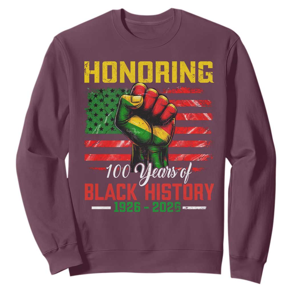 Honoring 100 Years Of Black History Sweatshirt Hand Fist Vintage American Flag