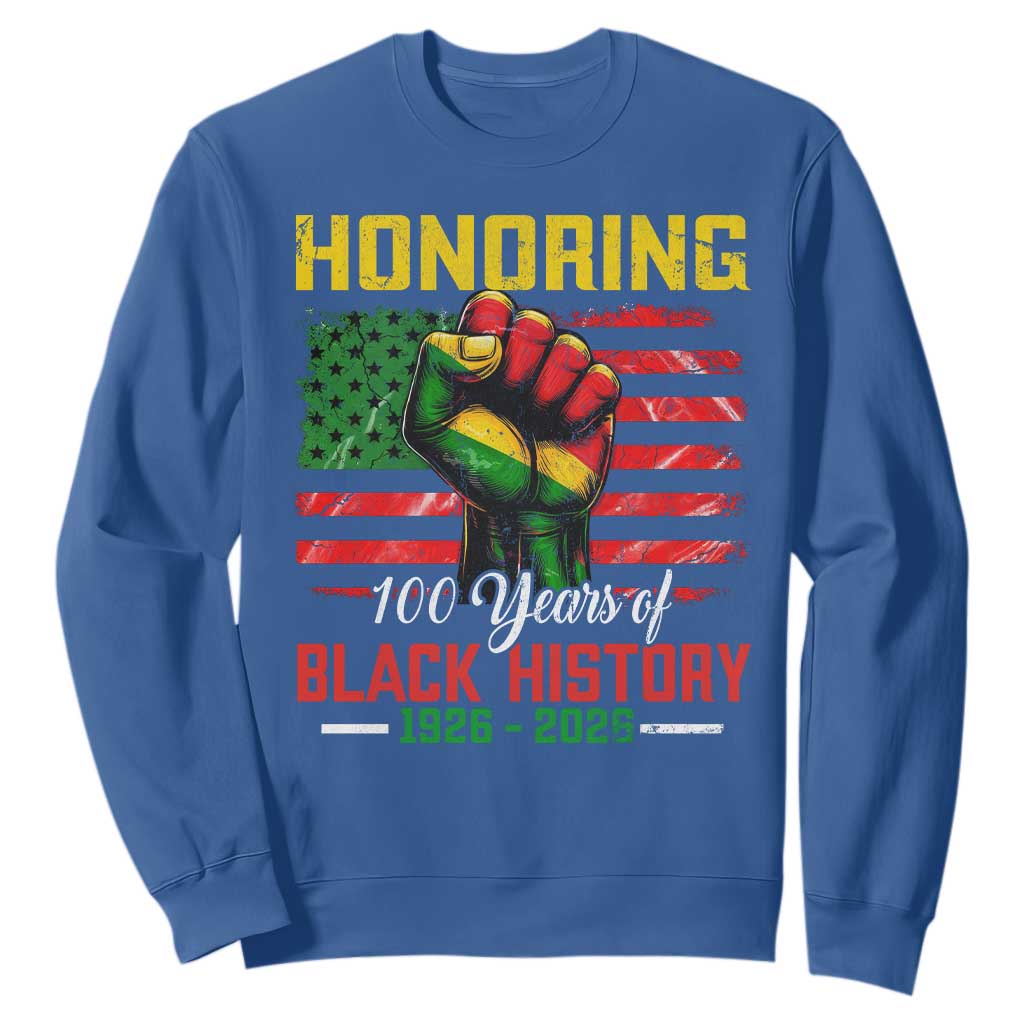 Honoring 100 Years Of Black History Sweatshirt Hand Fist Vintage American Flag