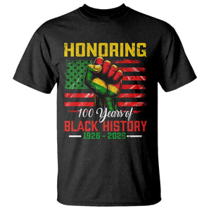 Honoring 100 Years Of Black History T Shirt Hand Fist Vintage American Flag