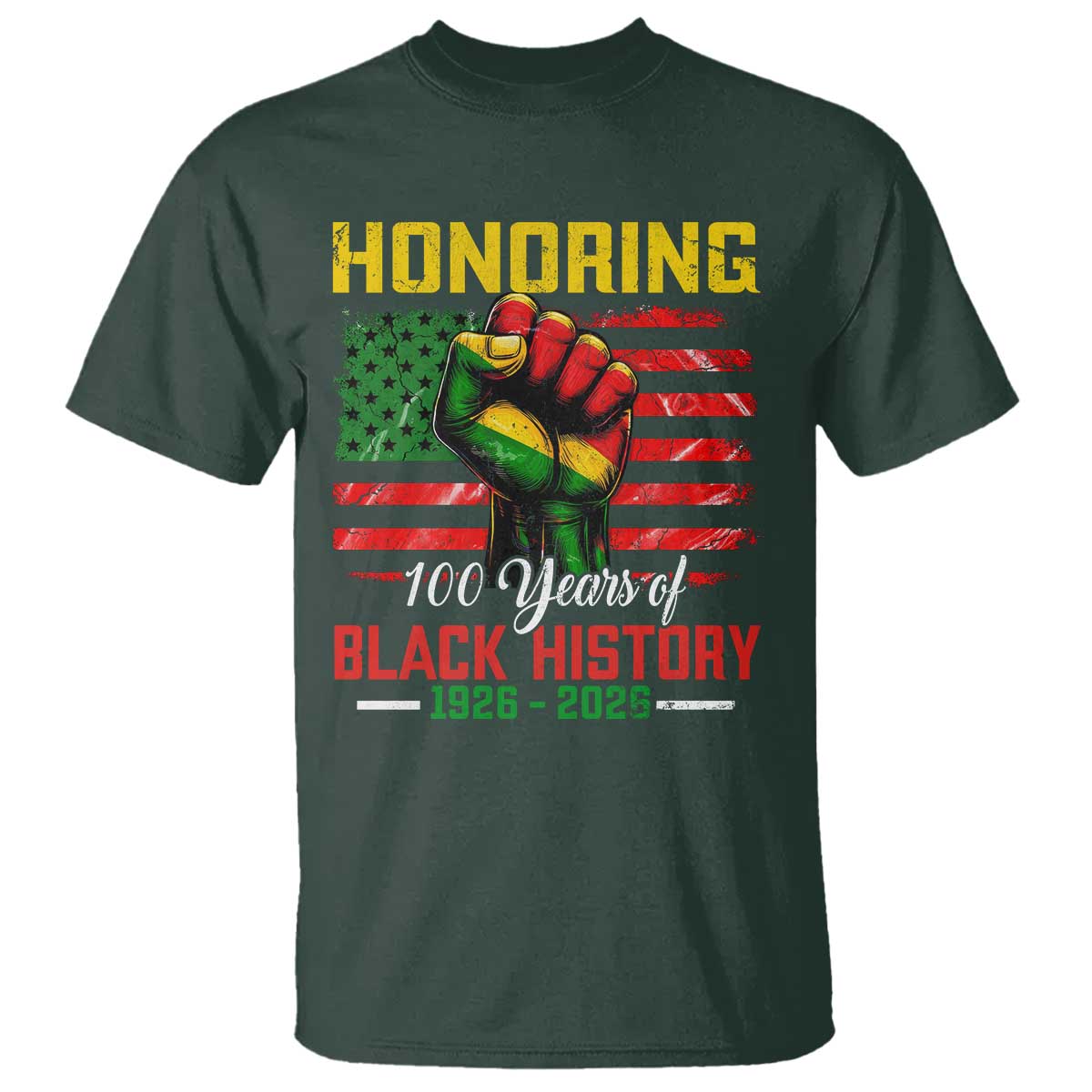 Honoring 100 Years Of Black History T Shirt Hand Fist Vintage American Flag