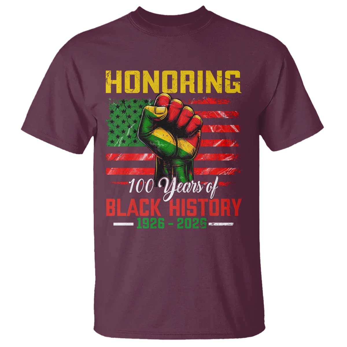 Honoring 100 Years Of Black History T Shirt Hand Fist Vintage American Flag