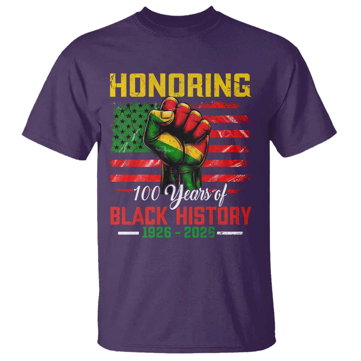 Honoring 100 Years Of Black History T Shirt Hand Fist Vintage American Flag