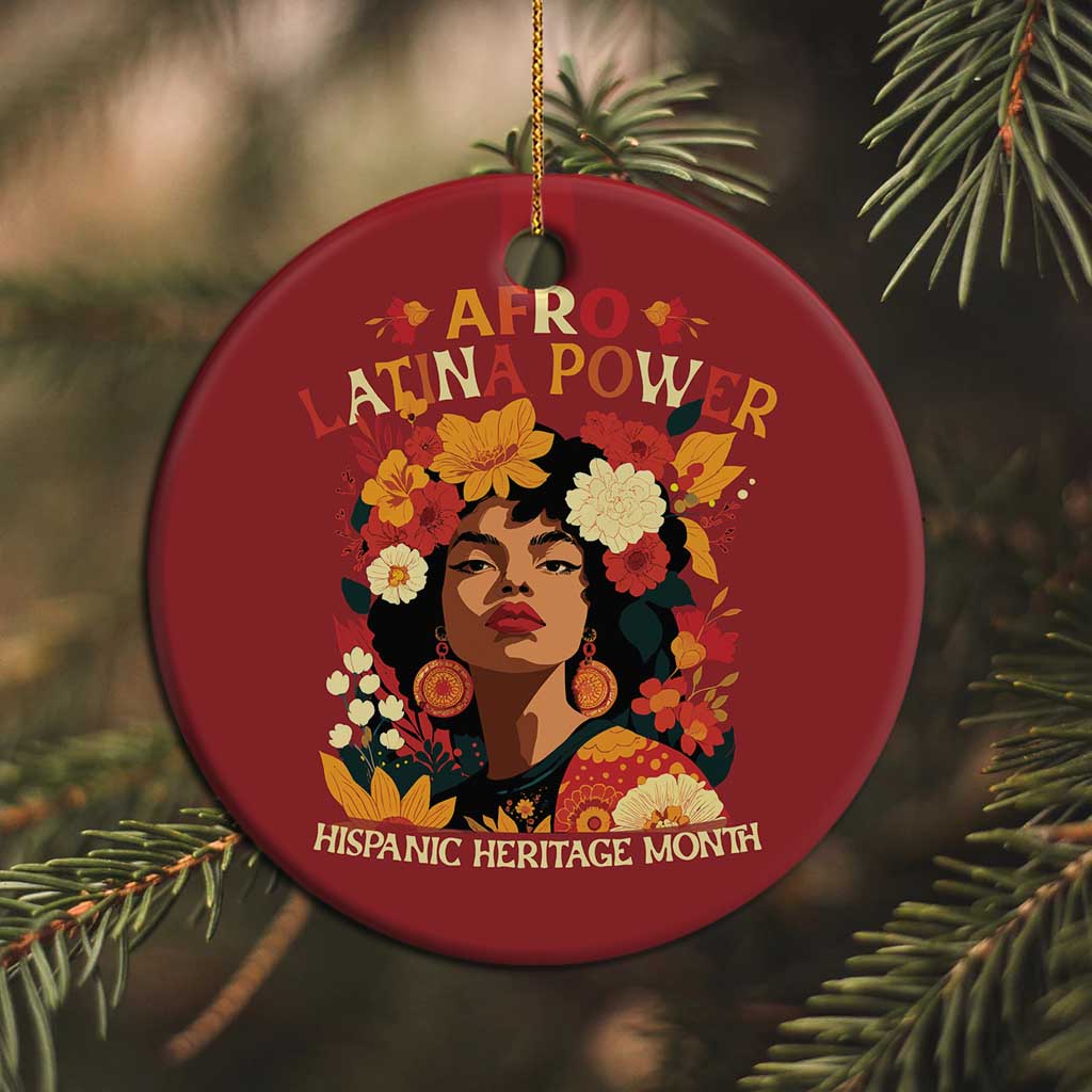 Afro Latina Power Christmas Ornament Hispanic Heritage Month Flowers - African Pride