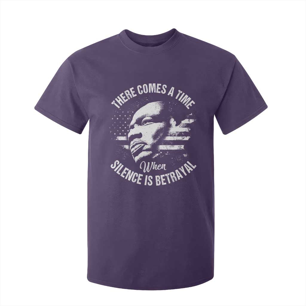 MLK Day There Comes A Time When Silence Is Betrayal T Shirt For Kid Martin Luther King Vintage American Flag Black History Month