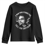 Malcolm X Youth Sweatshirt A Man Who Stands For Nothing Will Fall For Anything American Flag