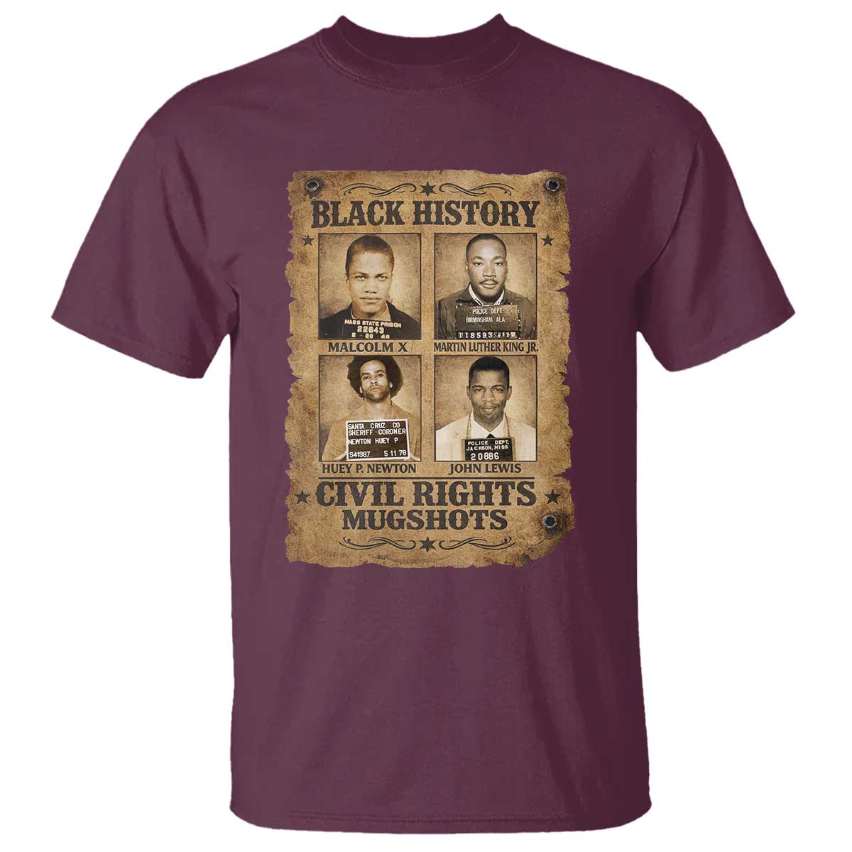 Black History Civil Rights Mugshots T Shirt Malcolm X MLK John Lewis Huey P Newton