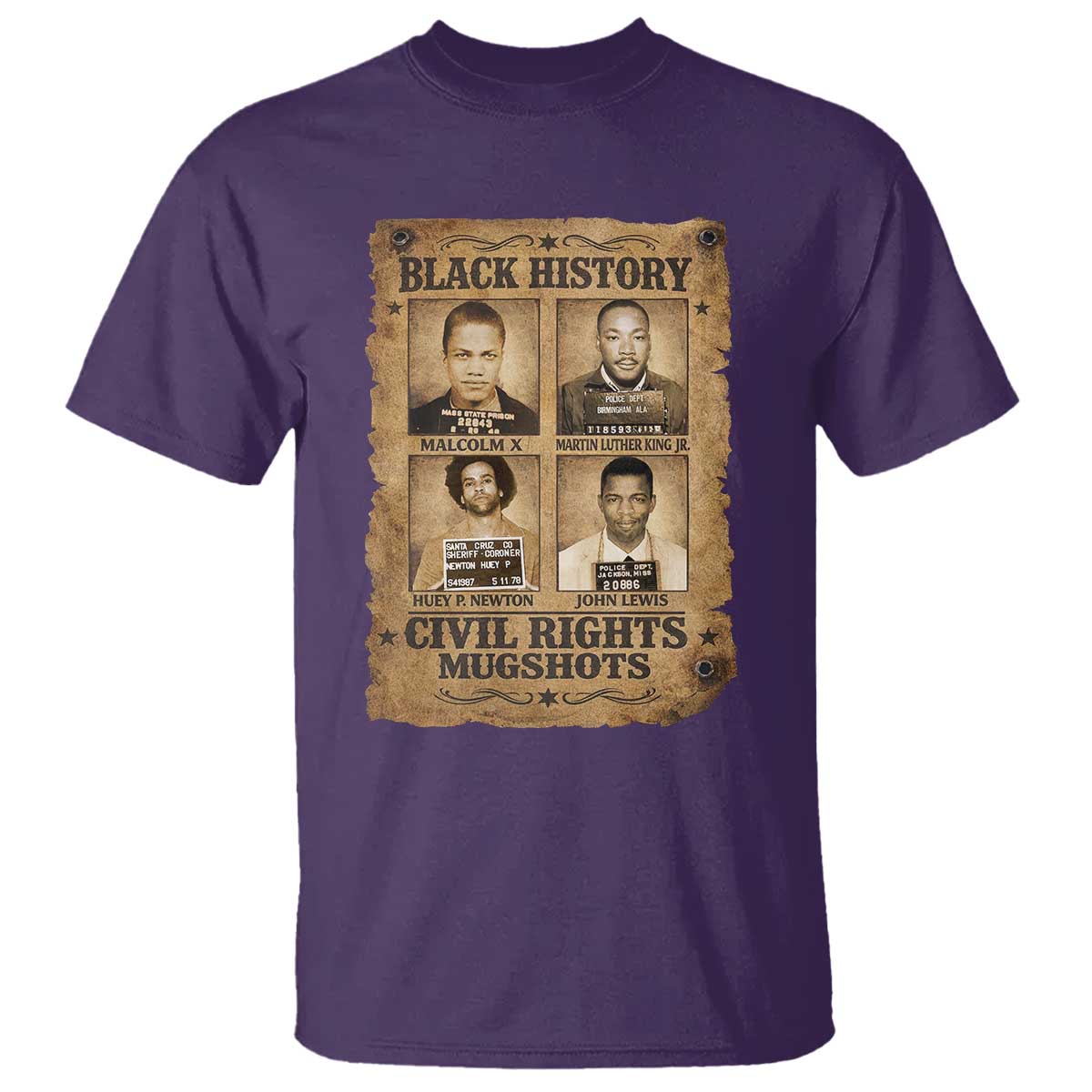 Black History Civil Rights Mugshots T Shirt Malcolm X MLK John Lewis Huey P Newton