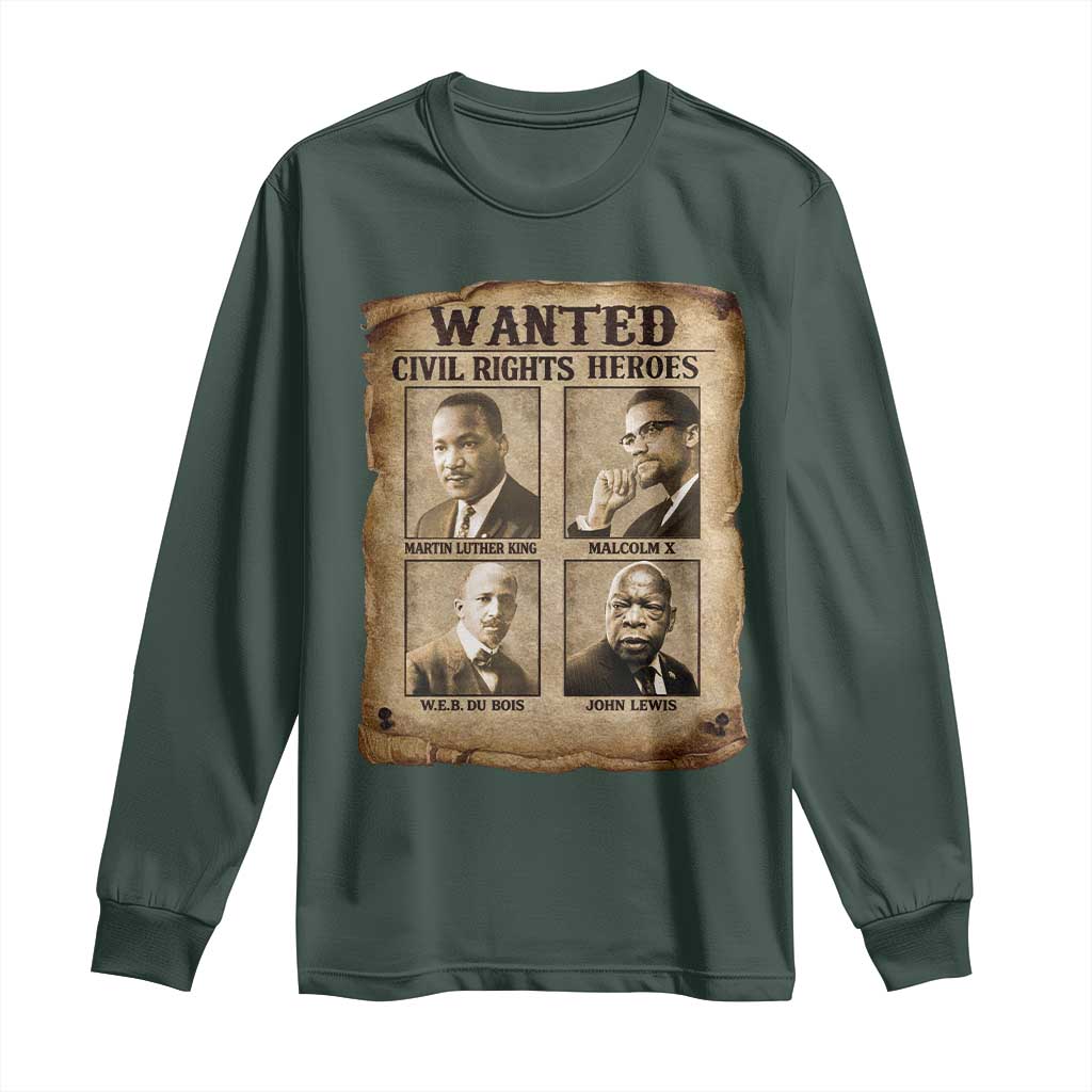 Black Leaders Long Sleeve Shirt Wanted Civil Rights Heroes MLK Malcolm X Web John Lewis