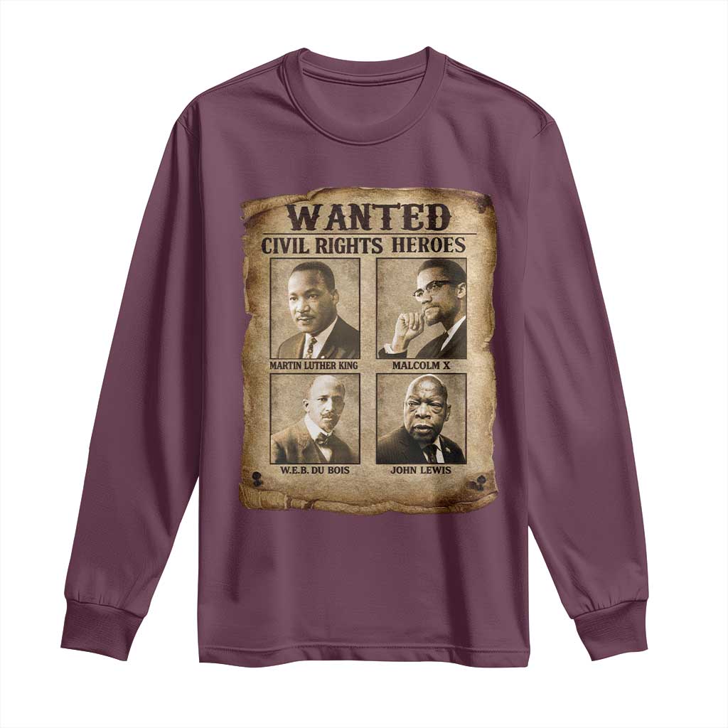 Black Leaders Long Sleeve Shirt Wanted Civil Rights Heroes MLK Malcolm X Web John Lewis