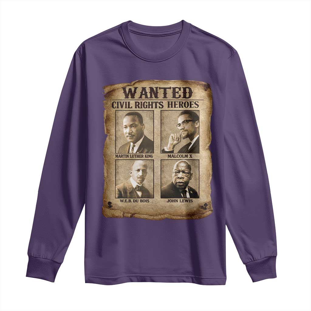 Black Leaders Long Sleeve Shirt Wanted Civil Rights Heroes MLK Malcolm X Web John Lewis