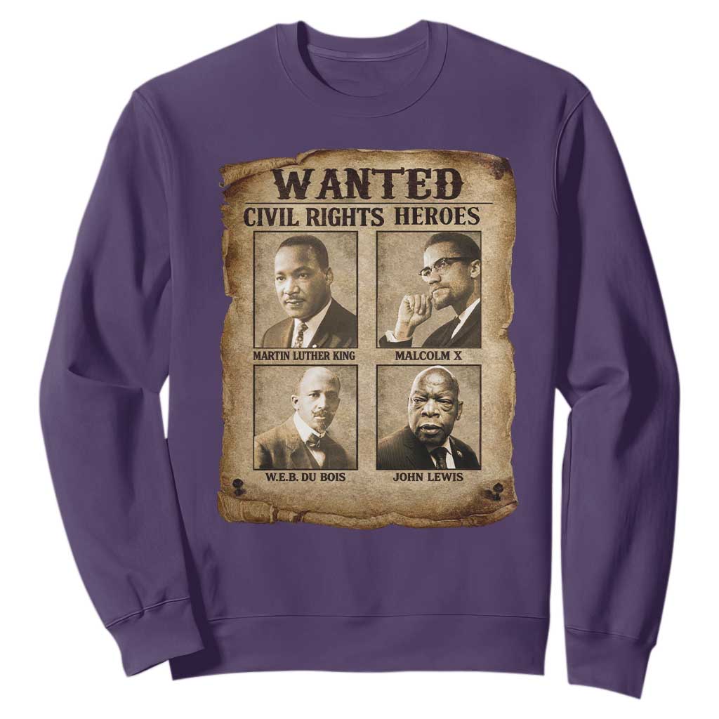 Black Leaders Sweatshirt Wanted Civil Rights Heroes MLK Malcolm X Web John Lewis