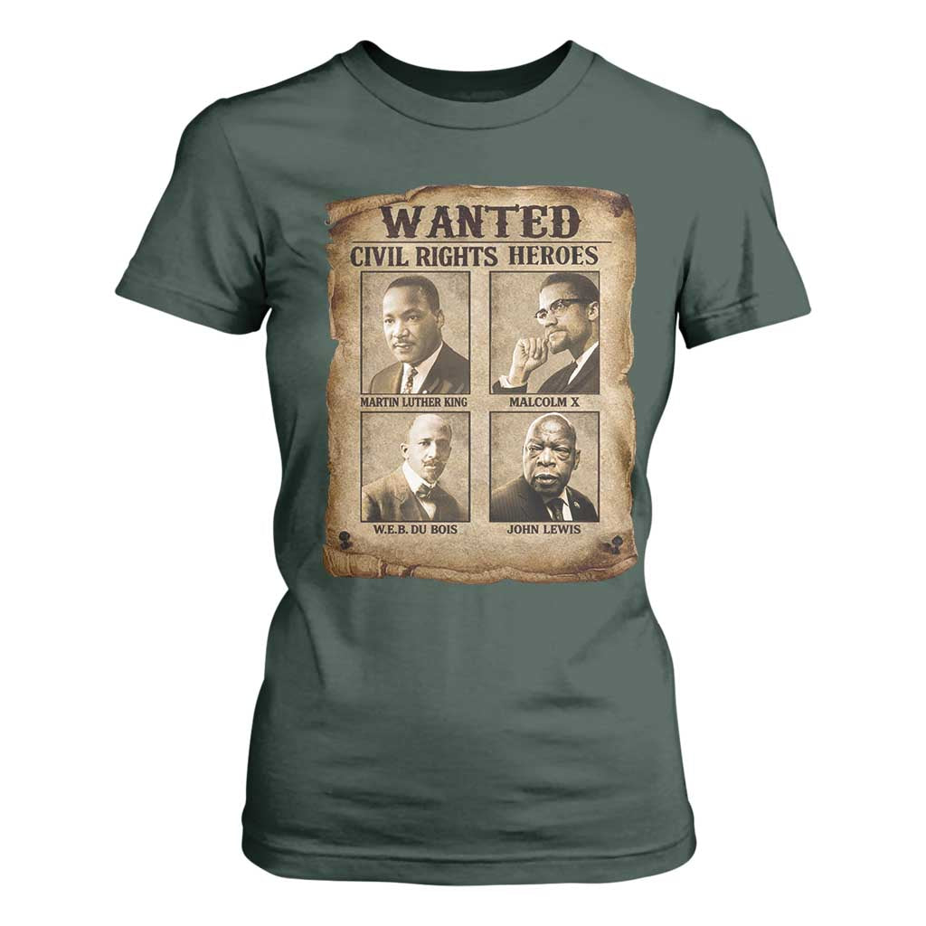 Black Leaders T Shirt For Women Wanted Civil Rights Heroes MLK Malcolm X Web John Lewis