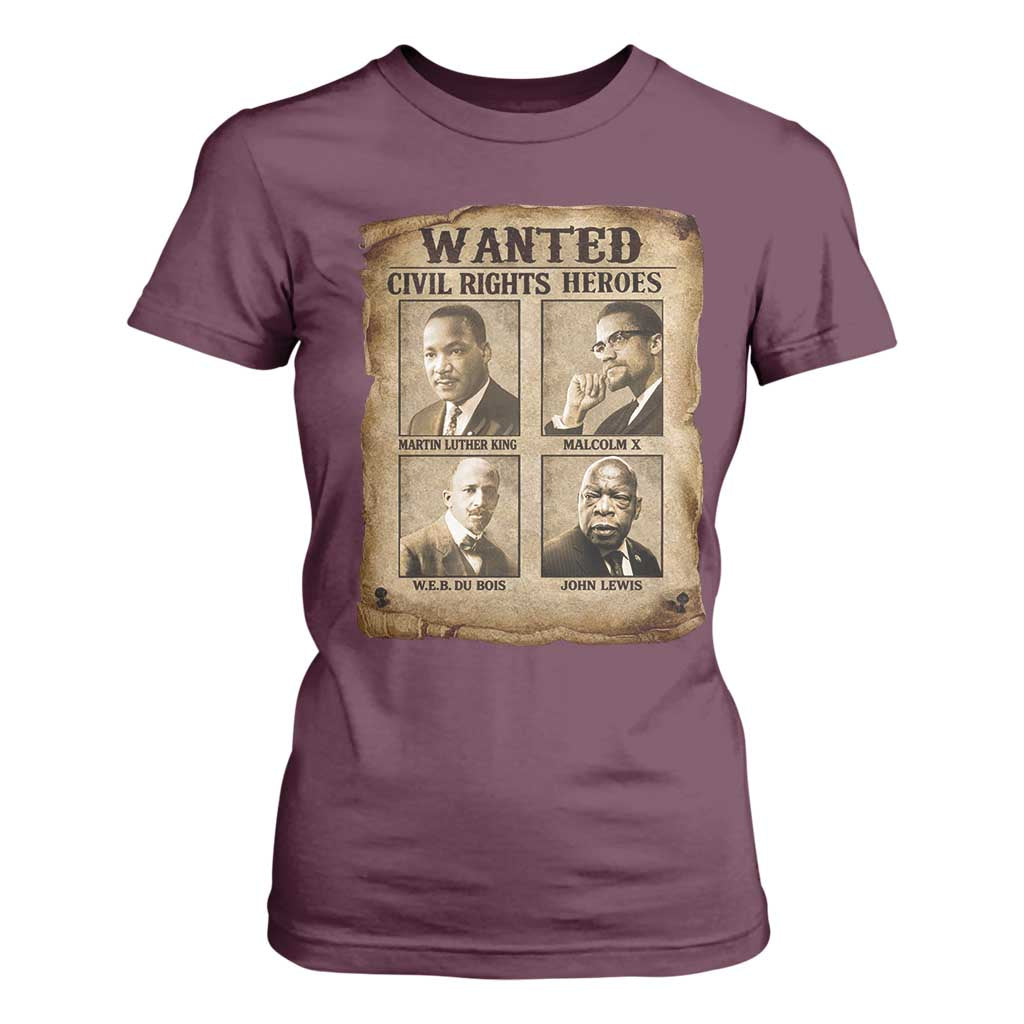 Black Leaders T Shirt For Women Wanted Civil Rights Heroes MLK Malcolm X Web John Lewis