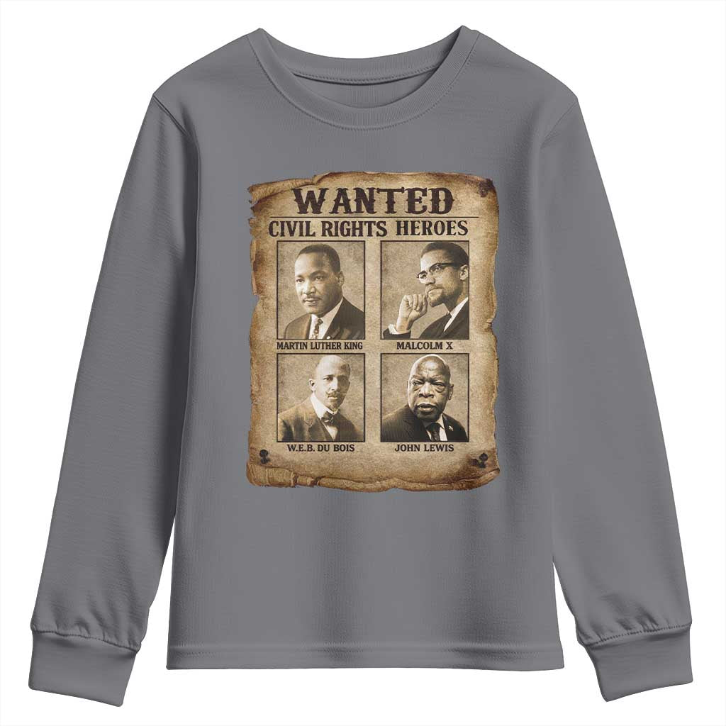 Black Leaders Youth Sweatshirt Wanted Civil Rights Heroes MLK Malcolm X Web John Lewis