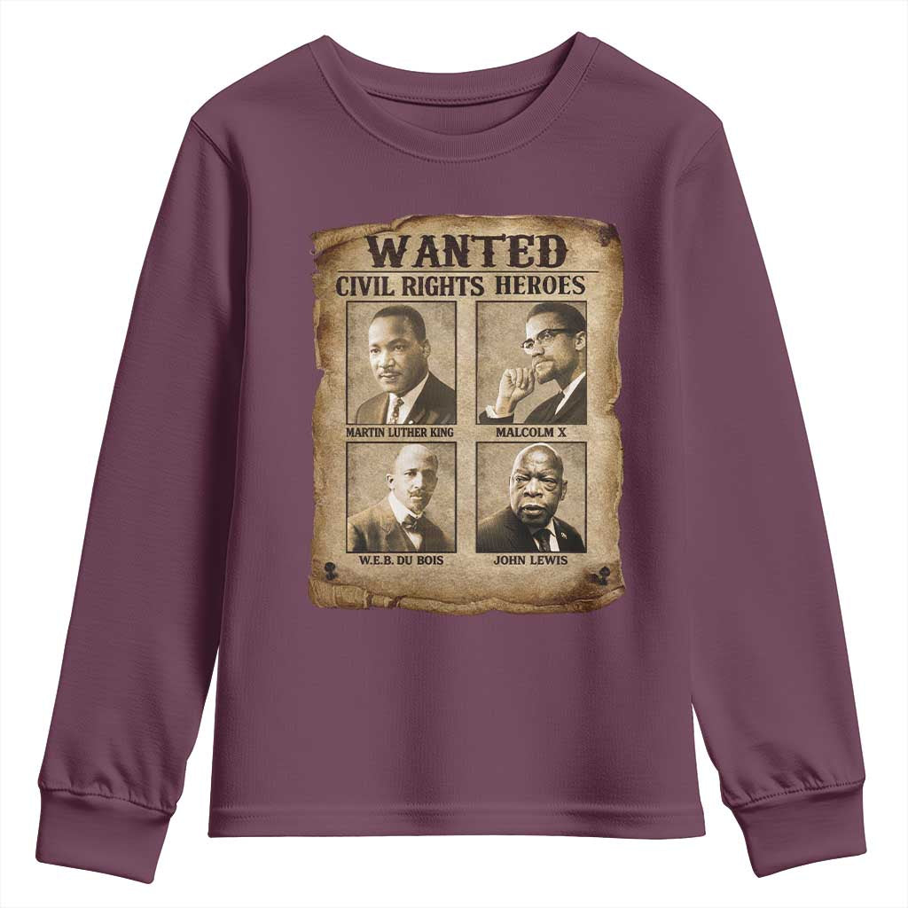 Black Leaders Youth Sweatshirt Wanted Civil Rights Heroes MLK Malcolm X Web John Lewis