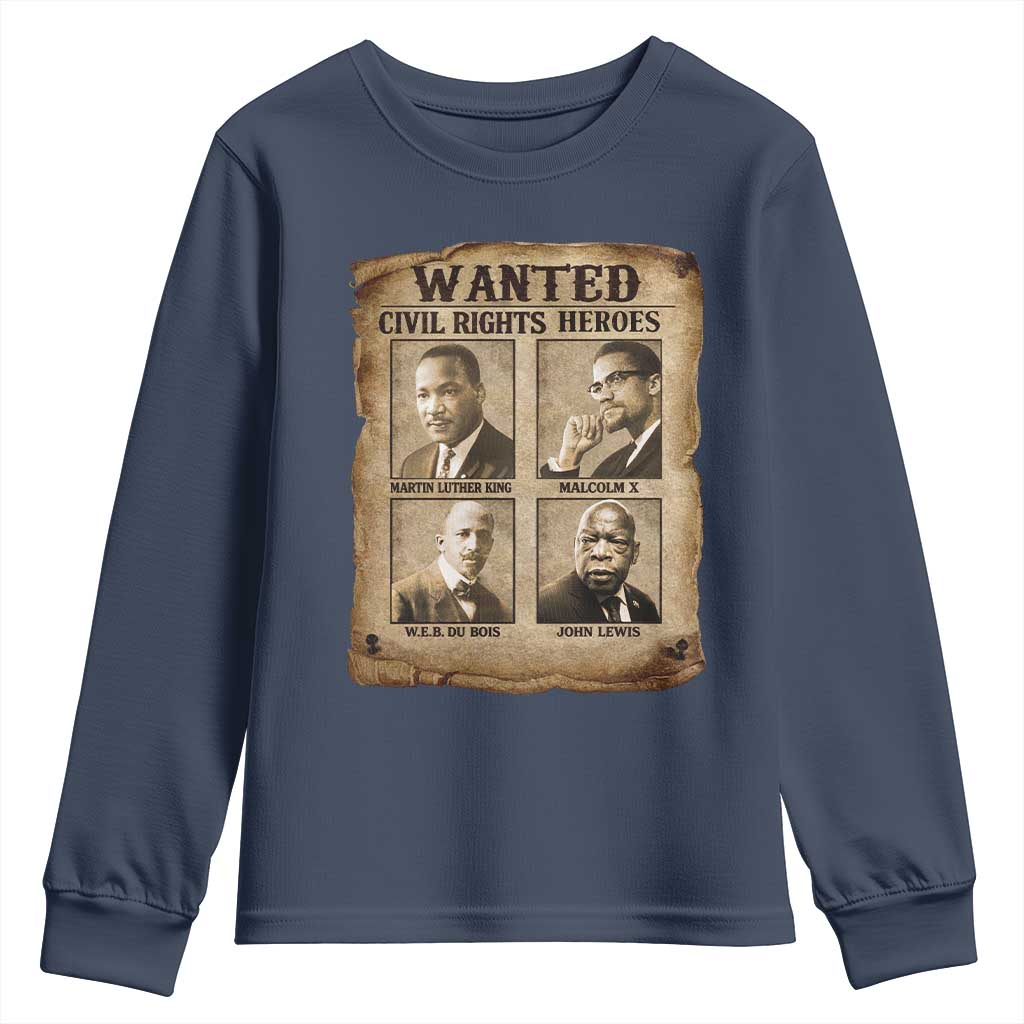 Black Leaders Youth Sweatshirt Wanted Civil Rights Heroes MLK Malcolm X Web John Lewis
