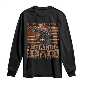 Melanin Rodeo Queen Long Sleeve Shirt Black Cowgirl Western Vintage American Flag