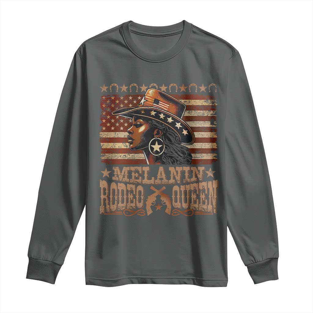 Melanin Rodeo Queen Long Sleeve Shirt Black Cowgirl Western Vintage American Flag